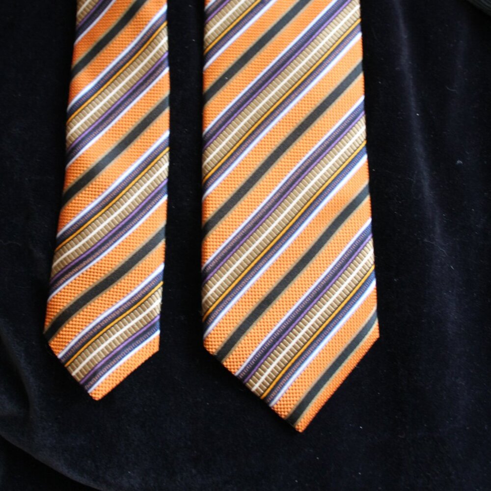 jz richards Orange Gold Purple Repp Stripe silk tie 3.25" X 62"
